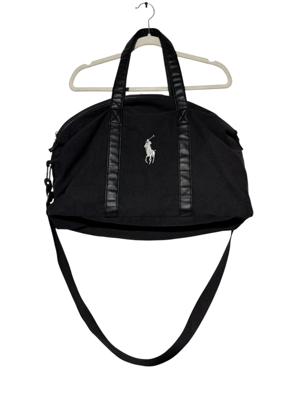 Ralph Lauren Black Canvas Duffel Bag Overnight Weekender Embroidered Polo Pony